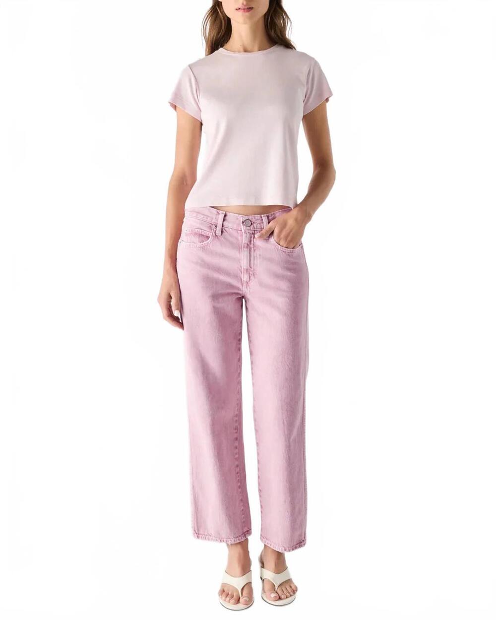 NEW AMO billie wide straight leg jeans in rosestone
